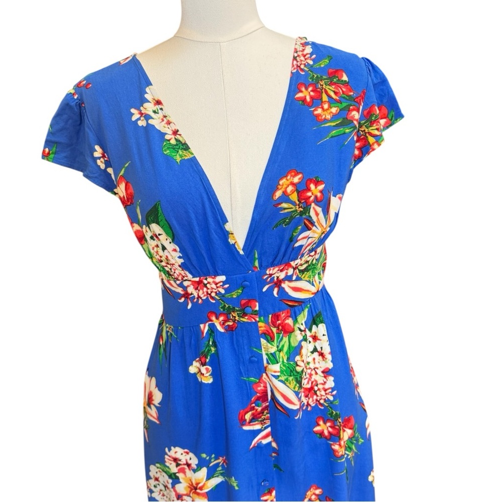 Express Blue Tropical Floral Maxi Dress XS Hawaiian Vacation Boho - Picture 8 of 10